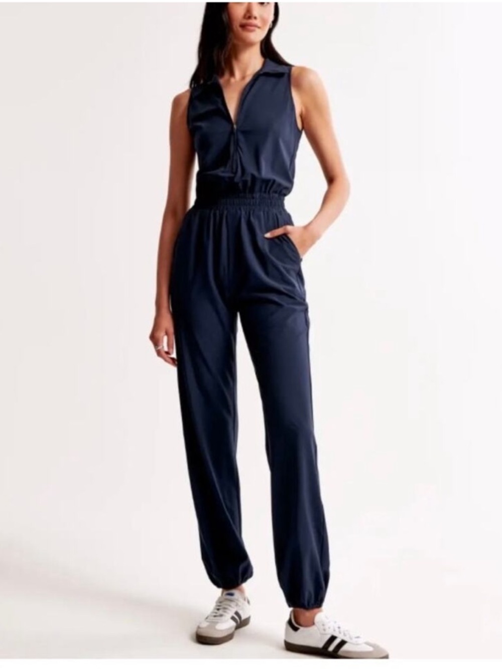 Abercrombie & Fitch Sleeveless Navy Collared Jumpsuit
